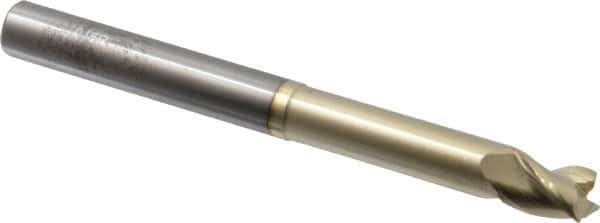 Accupro - 3/8", 3 Flute, Single End, Solid Carbide, 0.015" Corner Radius End Mill - 4" OAL, 37° Helix, Right Hand Flute, 1/2" LOC, Right Hand Cut, 2-3/8" Extended Reach - Eagle Tool & Supply