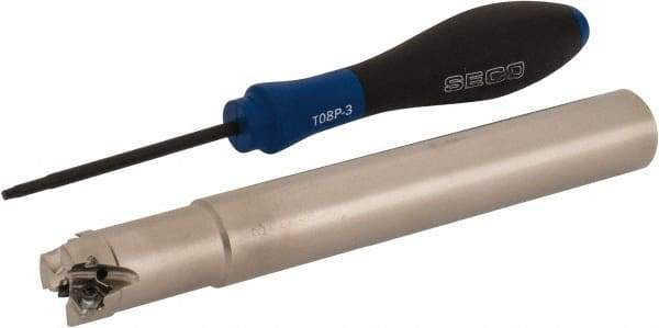 Seco - 3/4" Cut Diam, 0.157" Max Depth of Cut, 3/4" Shank Diam, 5.91" OAL, Indexable Square Shoulder End Mill - XNEX 04.. Inserts, Cylindrical Shank, 90° Lead Angle, Through Coolant, Series Square 6 - Eagle Tool & Supply