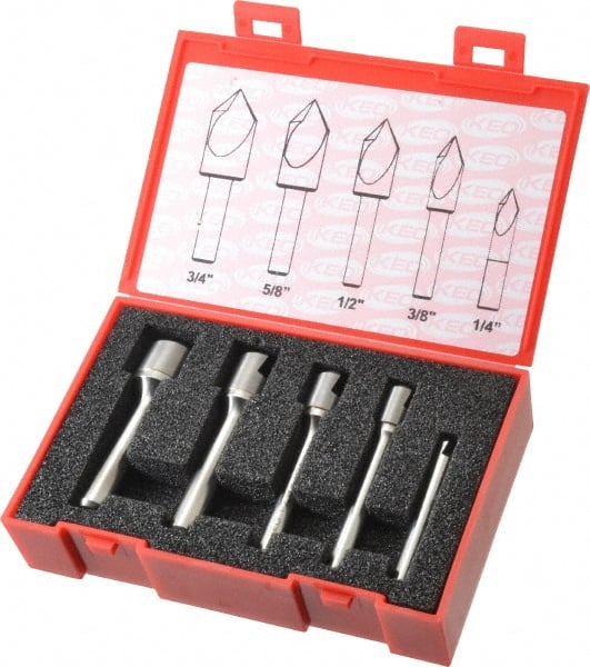 Keo - 5 Piece, 1/4 to 3/4" Head Diam, 90° Included Angle, Single End Countersink Set - Eagle Tool & Supply