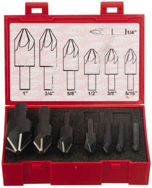 Keo - 7 Piece, 1/4 to 1" Head Diam, 100° Included Angle, Single End Countersink Set - Eagle Tool & Supply
