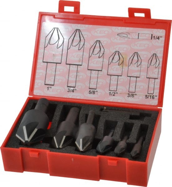 Keo - 7 Piece, 1/4 to 1" Head Diam, 82° Included Angle, Single End Countersink Set - Eagle Tool & Supply