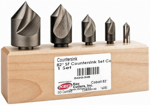 Keo - 5 Piece, 1/4 to 1" Head Diam, 82° Included Angle, Single End Countersink Set - Eagle Tool & Supply
