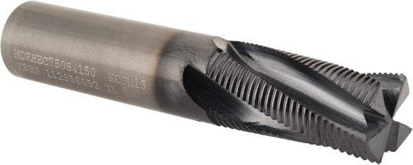 Kennametal - 3/4" Diam, Fine Pitch, 1-1/2" LOC, 4 Flute Solid Carbide Roughing Square End Mill - AlTiN Finish, 4" OAL, 3/4" Shank Diam, Centercutting, 20° Helix - Eagle Tool & Supply