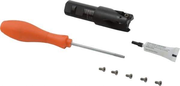 Kennametal - 1-1/4" Cut Diam, 18.03mm Max Depth of Cut, 1" Shank Diam, 115.06mm OAL, Indexable Square Shoulder Helical End Mill - E.. 18.. Inserts, Weldon Shank, 0° Lead Angle, Through Coolant, Series Mill 1-18 - Eagle Tool & Supply