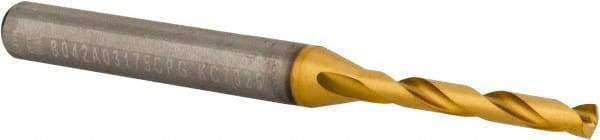 Kennametal - 1/8" 140° Solid Carbide Jobber Drill - Multilayer TiAlN Finish, Right Hand Cut, Spiral Flute, Whistle Notch Shank - Eagle Tool & Supply