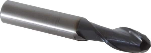 OSG - 12mm Diam, 25mm LOC, 2 Flute Solid Carbide Ball End Mill - TiAlN Finish, Single End, 76mm OAL, 12mm Shank Diam, Spiral Flute - Eagle Tool & Supply