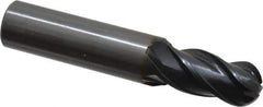 OSG - 11/16" Diam, 1-3/8" LOC, 4 Flute Solid Carbide Ball End Mill - TiAlN Finish, Single End, 4" OAL, 3/4" Shank Diam, Spiral Flute - Eagle Tool & Supply