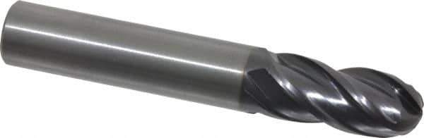 OSG - 12mm Diam, 25mm LOC, 4 Flute Solid Carbide Ball End Mill - TiAlN Finish, Single End, 76mm OAL, 12mm Shank Diam, Spiral Flute - Eagle Tool & Supply