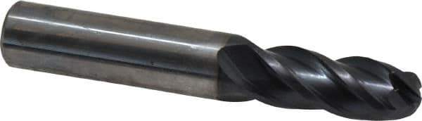 OSG - 13/32" Diam, 1" LOC, 4 Flute Solid Carbide Ball End Mill - TiAlN Finish, Single End, 2-3/4" OAL, 7/16" Shank Diam, Spiral Flute - Eagle Tool & Supply