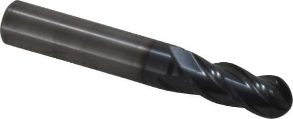OSG - 11/32" Diam, 7/8" LOC, 4 Flute Solid Carbide Ball End Mill - TiAlN Finish, Single End, 2-1/2" OAL, 3/8" Shank Diam, Spiral Flute - Eagle Tool & Supply