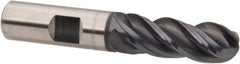 OSG - 1" Diam, 1-1/2" LOC, 4 Flute Solid Carbide Ball End Mill - TiAlN Finish, Single End, 4" OAL, 1" Shank Diam, Spiral Flute - Eagle Tool & Supply