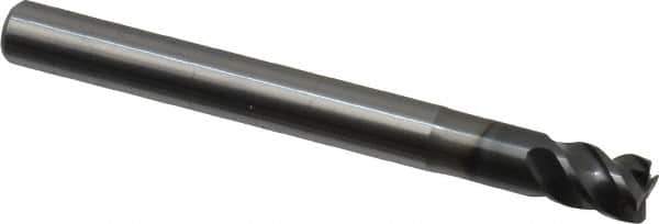 OSG - 1/4", 4 Flute, Single End, Solid Carbide, 0.01" Corner Radius End Mill - 2-1/2" OAL, 45° Helix, Right Hand Flute, 1/4" LOC, Right Hand Cut, 3/4" Extended Reach - Eagle Tool & Supply