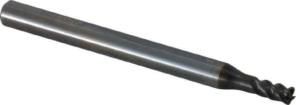 OSG - 4mm, 4 Flute, Single End, Solid Carbide, 0.5mm Corner Radius End Mill - 70mm OAL, 45° Helix, Right Hand Flute, 6mm LOC, Right Hand Cut, 12mm Extended Reach - Eagle Tool & Supply