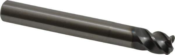 OSG - 3/8", 4 Flute, Single End, Solid Carbide, 0.06" Corner Radius End Mill - 3" OAL, 45° Helix, Right Hand Flute, 3/8" LOC, Right Hand Cut, 1" Extended Reach - Eagle Tool & Supply
