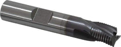 OSG - 3/8" Diam, Fine Pitch, 3/8" LOC, 3 Flute Cobalt Corner Chamfer Roughing End Mill - TiCN Finish, 2-5/32" OAL, 3/8" Shank Diam, Single End, Centercutting, 30° Helix - Eagle Tool & Supply