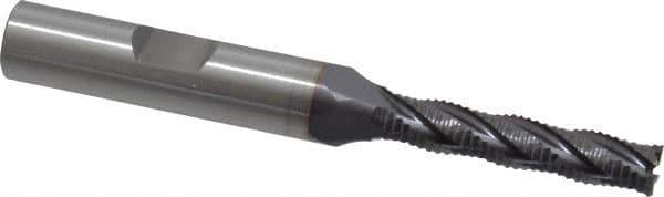 OSG - 1/4" Diam, Fine Pitch, 1-1/4" LOC, 4 Flute Cobalt Corner Chamfer Roughing End Mill - TiCN Finish, 3-1/8" OAL, 3/8" Shank Diam, Single End, Centercutting, 30° Helix - Eagle Tool & Supply