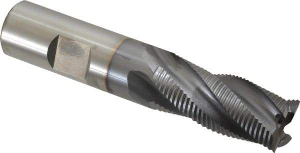 OSG - 3/4" Diam, Fine Pitch, 1-5/8" LOC, 4 Flute Cobalt Corner Chamfer Roughing End Mill - TiCN Finish, 3-7/8" OAL, 3/4" Shank Diam, Single End, Centercutting, 30° Helix - Eagle Tool & Supply