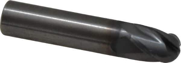 OSG - 1/2" Diam, 5/8" LOC, 4 Flute Solid Carbide Ball End Mill - TiCN Finish, Single End, 2-1/2" OAL, 1/2" Shank Diam, Spiral Flute - Eagle Tool & Supply