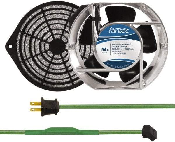 Made in USA - 115 Volts, AC, 240 CFM, Oval Tube Axial Fan Kit - 0.46 Amp Rating, Includes Fan, Fan Guard, 151mm High x 172mm Wide x 51mm Deep, Thermostatically Controlled Fan Cord - Eagle Tool & Supply