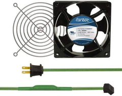 Made in USA - 115 Volts, AC, 103 CFM, Square Tube Axial Fan Kit - 0.26 Amp Rating, 120mm High x 120mm Wide x 38.5mm Deep, Includes Fan, Fan Guard, Thermostatically Controlled Fan Cord - Eagle Tool & Supply