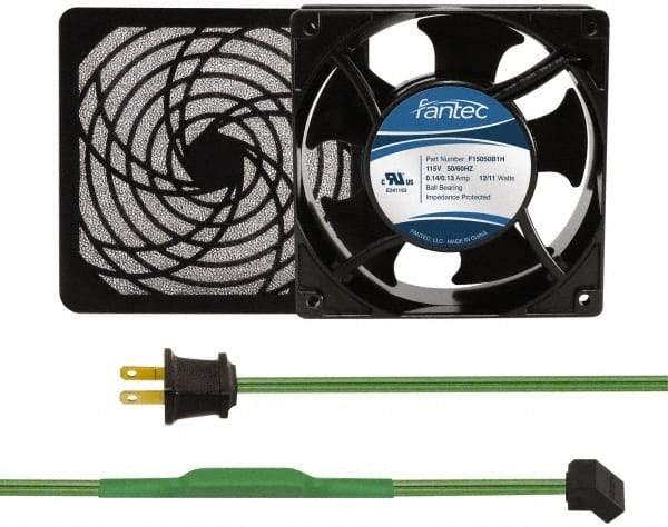 Made in USA - 115 Volts, AC, 80 CFM, Square Tube Axial Fan Kit - 0.18 Amp Rating, 120mm High x 120mm Wide x 38.5mm Deep, Includes Fan, Fan Filter, Thermostatically Controlled Fan Cord - Eagle Tool & Supply