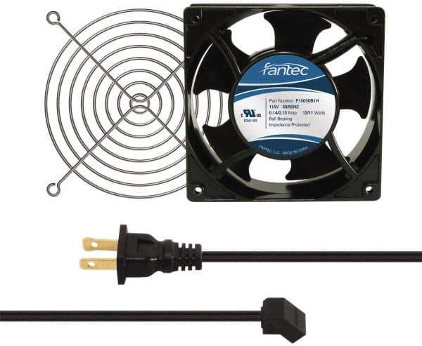 Value Collection - 115 Volts, AC, 103 CFM, Square Tube Axial Fan Kit - 0.26 Amp Rating, 120mm High x 120mm Wide x 38.5mm Deep, Includes Fan, Fan Guard, Fan Cord - Eagle Tool & Supply