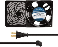 Made in USA - 115 Volts, AC, 80 CFM, Square Tube Axial Fan Kit - 0.18 Amp Rating, 120mm High x 120mm Wide x 38.5mm Deep, Includes Fan, Fan Filter, Fan Cord - Eagle Tool & Supply