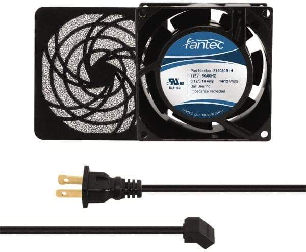 Made in USA - 115 Volts, AC, 31 CFM, Square Tube Axial Fan Kit - 0.18 Amp Rating, 3.15" High x 3" Wide x 38.5mm Deep, Includes Fan, Fan Filter, Fan Cord - Eagle Tool & Supply