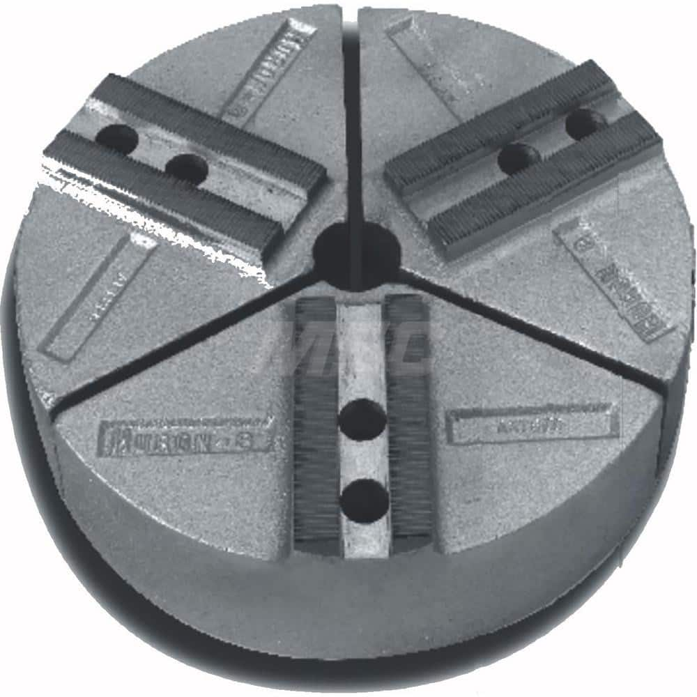 Huron Machine Products - Soft Lathe Chuck Jaws; Jaw Type: Round ; Material: Cast Iron ; Jaw Interface Type: 1.5mm x 60? Serrated ; Maximum Compatible Chuck Diameter (Inch): 8 ; Minimum Compatible Chuck Diameter (Inch): 1 ; Overall Height (Inch): 2 - Exact Industrial Supply