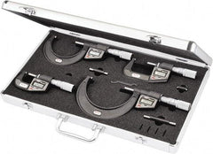 Starrett - 0 to 4" Range, 0.001mm Resolution, 4 Piece Electronic Outside Micrometer Sets - 0.001mm Accuracy, Friction Thimble, Carbide Measuring Face - Eagle Tool & Supply