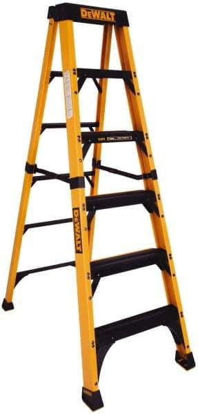 DeWALT - 5 Steps, 6' High, Fiberglass Step Ladder - 500 Lb Capacity, 24-1/16" Base Width - Eagle Tool & Supply