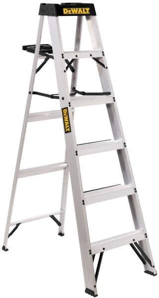 DeWALT - 5 Steps, 6' High, Type IA Rating, Aluminum Step Ladder - 300 Lb Capacity, 21-5/8" Base Width - Eagle Tool & Supply