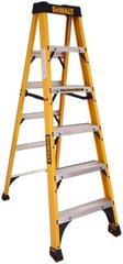 DeWALT - 5 Steps, 6' High, Type IA Rating, Fiberglass Step Ladder - 300 Lb Capacity, 22-9/16" Base Width - Eagle Tool & Supply