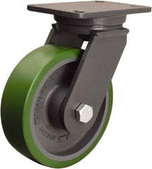 Hamilton - 8" Diam x 2-1/2" Wide x 10-1/2" OAH Top Plate Mount Swivel Caster - Polyurethane Mold onto Cast Iron Center, 2,000 Lb Capacity, Precision Ball Bearing, 5-1/4 x 7-1/4" Plate - Eagle Tool & Supply