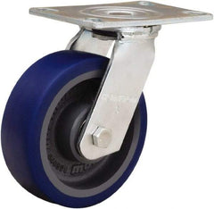 Hamilton - 6" Diam x 2" Wide x 7-1/2" OAH Top Plate Mount Swivel Caster - Polyurethane Mold onto Cast Iron Center, 900 Lb Capacity, Sealed Precision Ball Bearing, 4-1/2 x 6-1/4" Plate - Eagle Tool & Supply