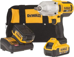 DeWALT - 1/2" Drive 20 Volt Mid-Handle Cordless Impact Wrench & Ratchet - 1,500 RPM, 2,300 BPM, 400 Ft/Lb Torque, 2 Lithium-Ion Batteries Included - Eagle Tool & Supply