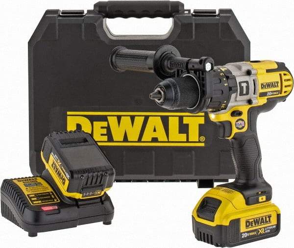 DeWALT - 20 Volt 1/2" Keyless Chuck Cordless Hammer Drill - 0 to 9,775, 0 to 22,950 & 0 to 34,000 BPM, 0 to 575, 0 to 1,350 & 0 to 2,000 RPM, Reversible, Mid-Handle - Eagle Tool & Supply