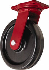 Hamilton - 12" Diam x 3" Wide x 14-1/2" OAH Top Plate Mount Swivel Caster - Phenolic, 3,500 Lb Capacity, Straight Roller Bearing, 6-1/8 x 7-1/2" Plate - Eagle Tool & Supply