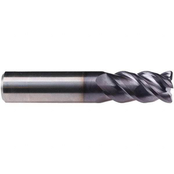 Emuge - 5/8" Diam, 1-1/4" LOC, 4 Flute Solid Carbide Roughing & Finishing End Mill - TiAlN Finish, 3-1/2" OAL, 1/2" Shank Diam, Cylindrical Shank, 50° Helix, Centercutting, Long Length - Eagle Tool & Supply