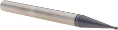 SGS - 1/16" Diam, 1/16" LOC, 2 Flute Solid Carbide Ball End Mill - AlTiN Finish, Single End, 3" OAL, 1/4" Shank Diam, Spiral Flute - Eagle Tool & Supply