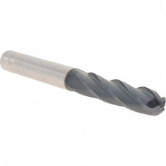 SGS - 1/2" Diam, 2" LOC, 4 Flute Solid Carbide Ball End Mill - AlTiN Finish, Single End, 4-1/2" OAL, 1/2" Shank Diam, Spiral Flute - Eagle Tool & Supply