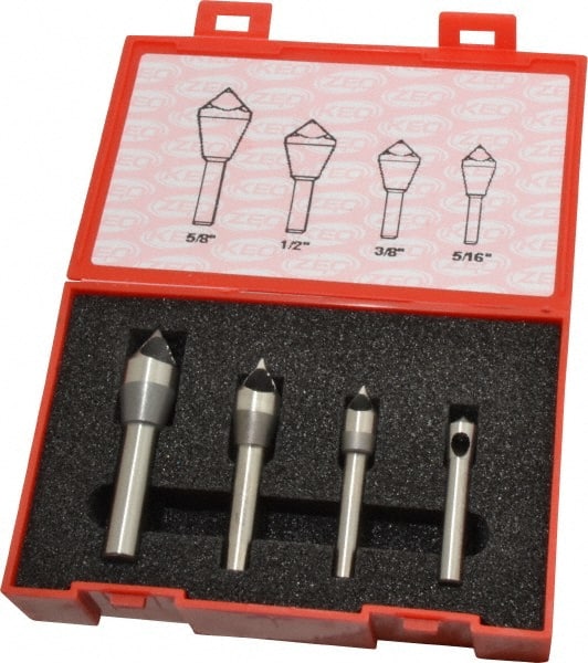 Keo - 4 Piece, 5/16 to 5/8" Head Diam, 60° Included Angle, Single End Countersink Set - Eagle Tool & Supply