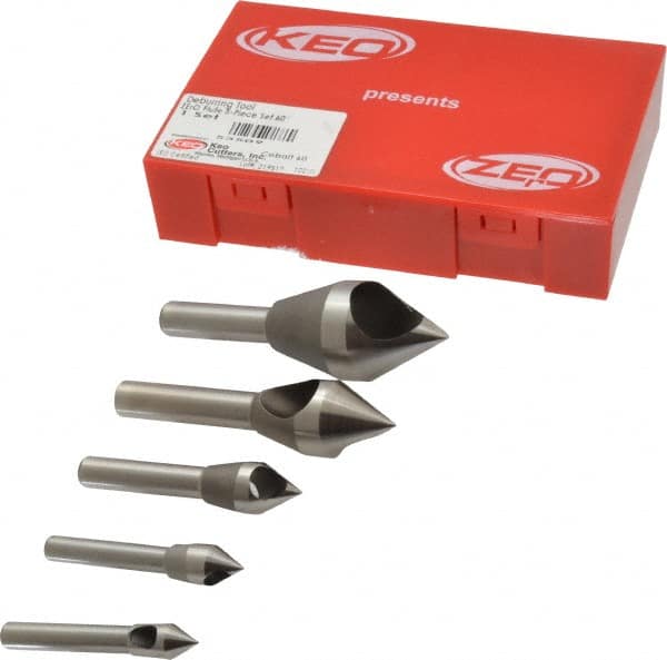 Keo - 5 Piece, 5/16 to 1" Head Diam, 60° Included Angle, Single End Countersink Set - Eagle Tool & Supply
