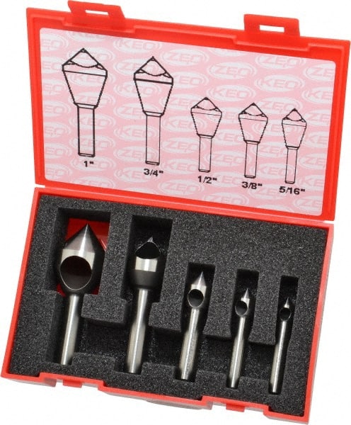 Keo - 5 Piece, 5/16 to 1" Head Diam, 82° Included Angle, Single End Countersink Set - Eagle Tool & Supply