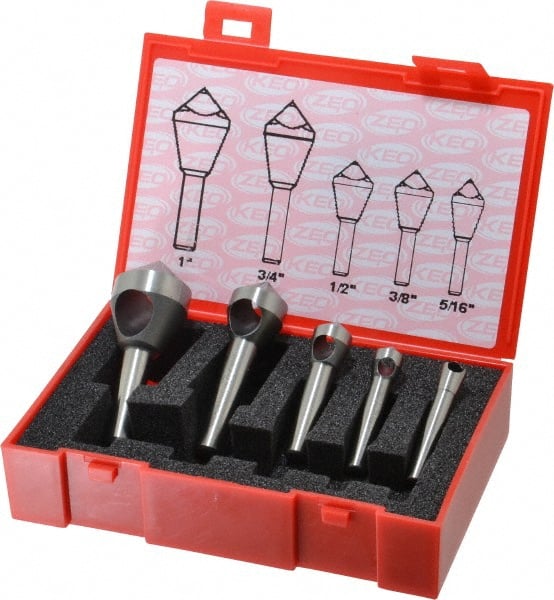 Keo - 5 Piece, 5/16 to 1" Head Diam, 100° Included Angle, Single End Countersink Set - Eagle Tool & Supply