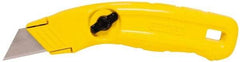 Stanley - Fixed Utility Knife - 2-1/2" Carbon Steel Blade, Yellow Cast Aluminum Handle, 3 Blades Included - Eagle Tool & Supply