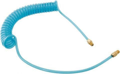 Parker - 21/64" ID, 3/8 Thread, 10' Long, Transparent Blue 95A Shore Durometer Polyurethane Coiled & Self Storing Hose - 150 Max psi, Male Rigid x Male Swivel - Eagle Tool & Supply