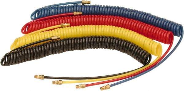 Parker - 1/4" ID, 3/8 Thread, 15' Long, Blue 98 Durometer Polyurethane Coiled & Self Storing Hose - 180 Max psi, Male Rigid x Male Swivel - Eagle Tool & Supply