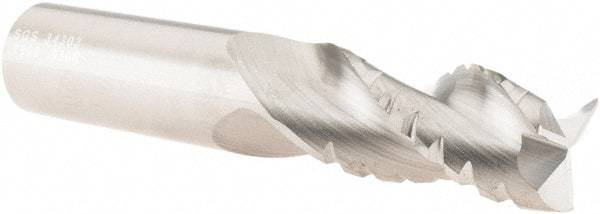 SGS - 3/4" Diam, 1-5/8" LOC, 3 Flute Solid Carbide 0.03" Corner Radius Roughing End Mill - Uncoated, 4" OAL, 3/4" Shank Diam, Single End, Centercutting, 38° Helix - Eagle Tool & Supply