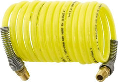 Parker - 3/16" ID, 1/4 Thread, 25' Long, Yellow Nylon Coiled & Self Storing Hose - 225 Max psi, Male Rigid x Male Swivel - Eagle Tool & Supply